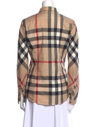 Burberry Brit Plaid Print Long Sleeve Button-Up Top
