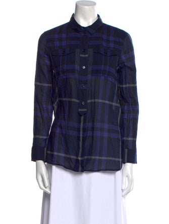 Burberry Brit Plaid Print Long Sleeve Button-Up Top