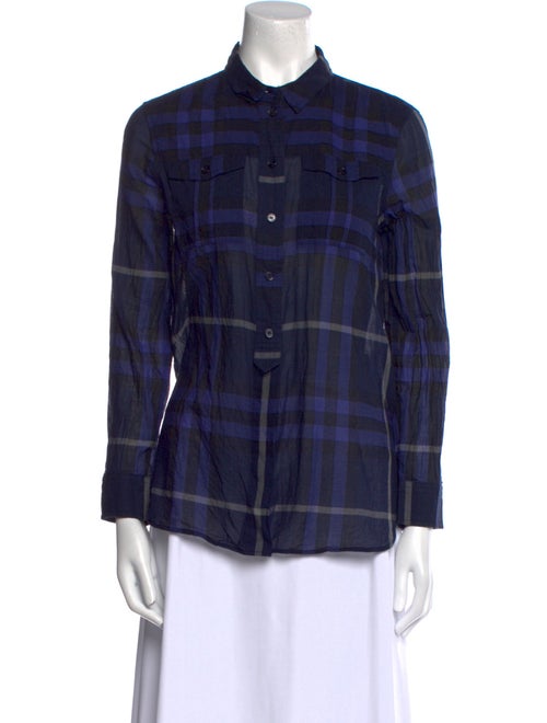 Burberry Brit Plaid Print Long Sleeve Button-Up Top