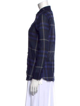 Burberry Brit Plaid Print Long Sleeve Button-Up Top