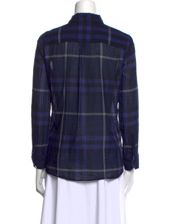 Burberry Brit Plaid Print Long Sleeve Button-Up Top