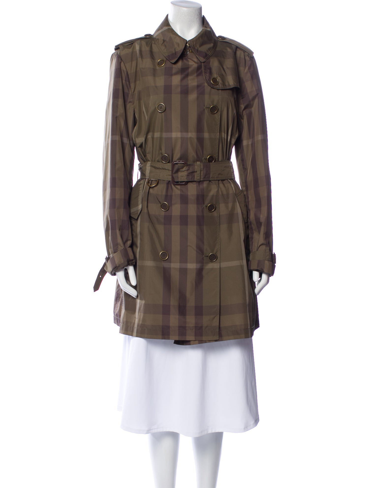 Burberry Brit Plaid Print Trench Coat