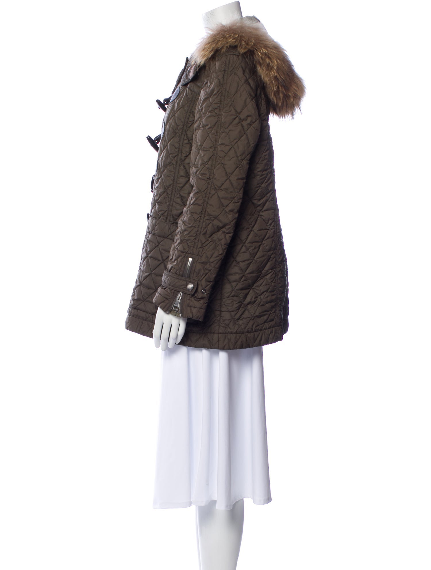 Burberry Brit Nylon Plaid Print Fur Jacket