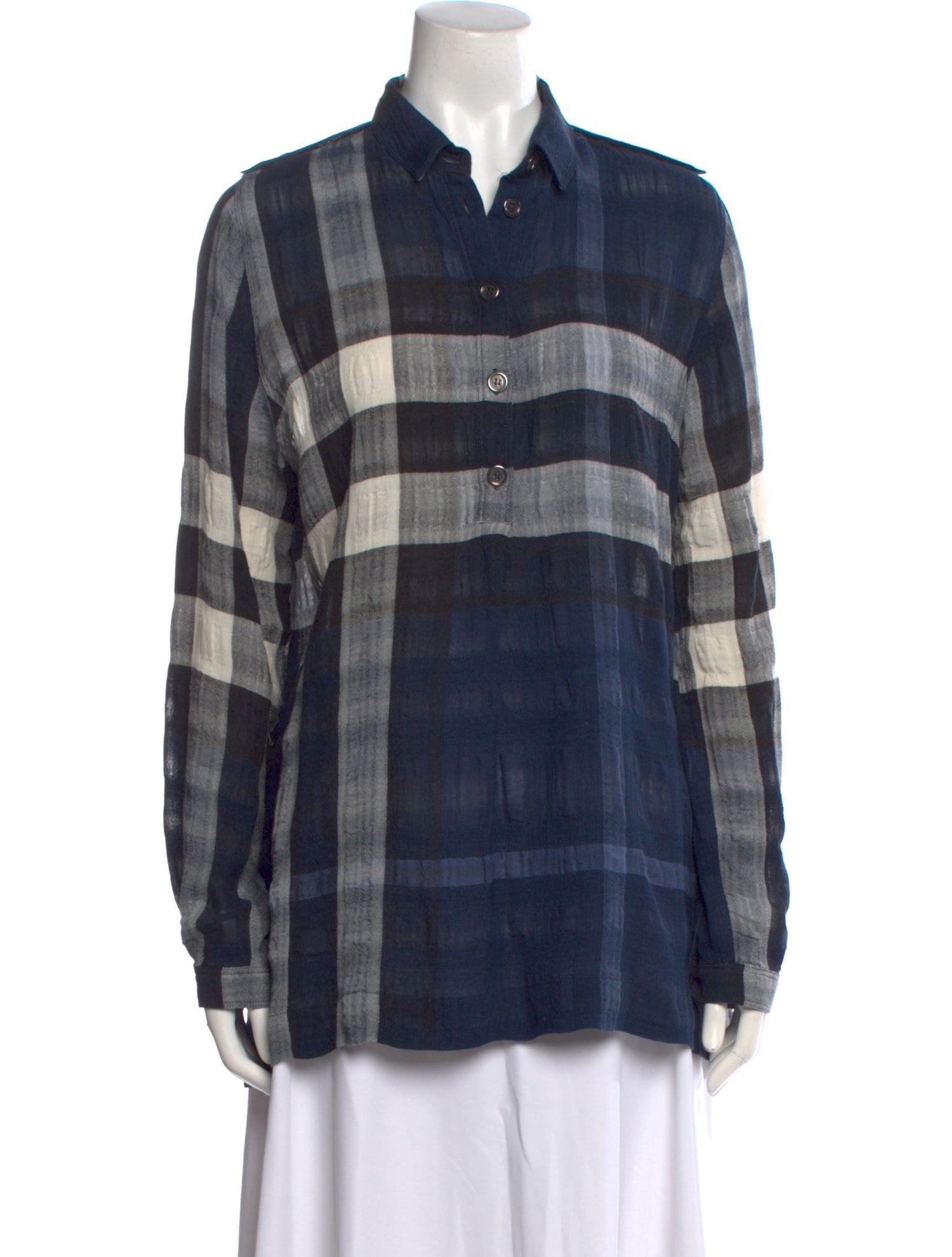 Burberry Brit Plaid Print Long Sleeve Button-Up Top