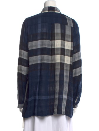 Burberry Brit Plaid Print Long Sleeve Button-Up Top