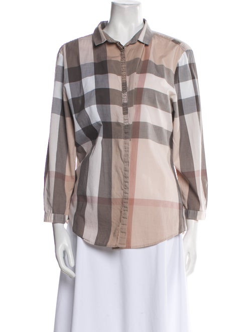 Burberry Brit Plaid Print Three-Quarter Sleeve Button-Up Top
