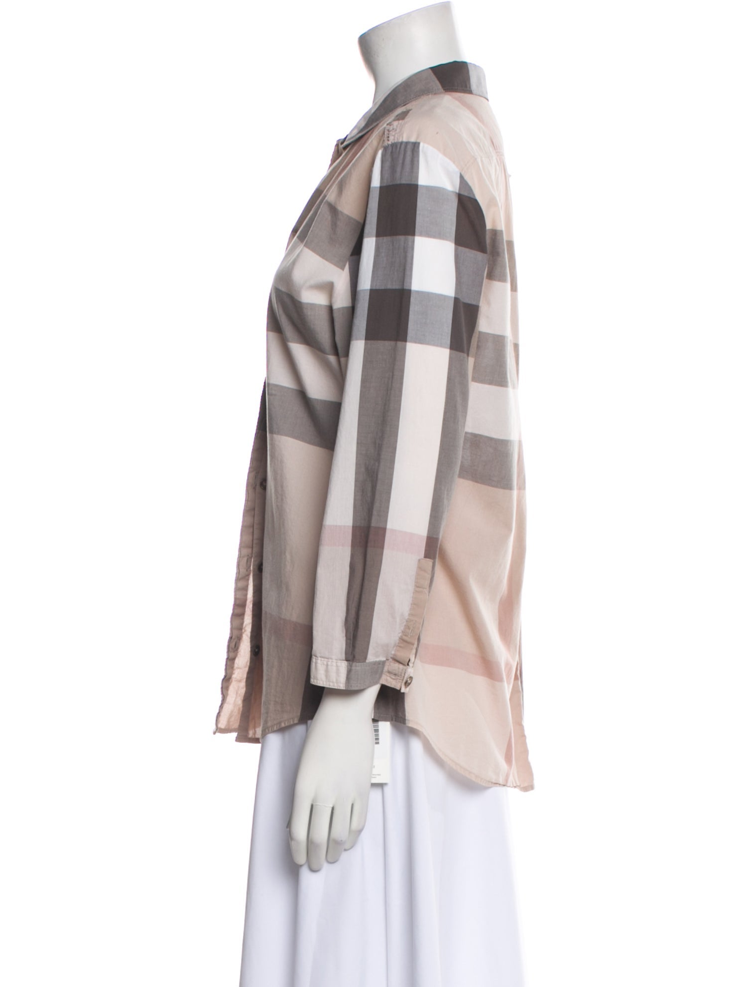 Burberry Brit Plaid Print Three-Quarter Sleeve Button-Up Top