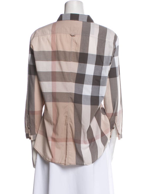Burberry Brit Plaid Print Three-Quarter Sleeve Button-Up Top