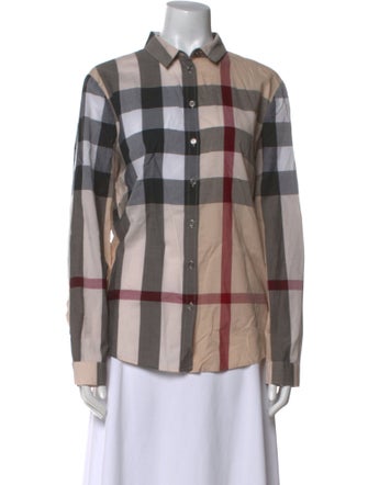 Burberry Brit Plaid Print Long Sleeve Button-Up Top
