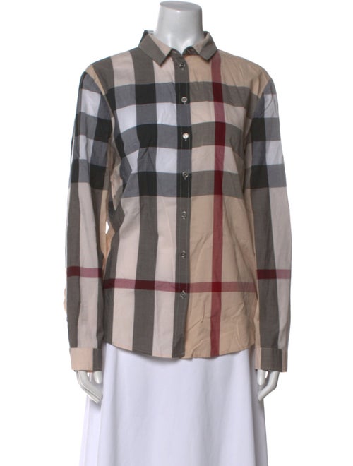 Burberry Brit Plaid Print Long Sleeve Button-Up Top