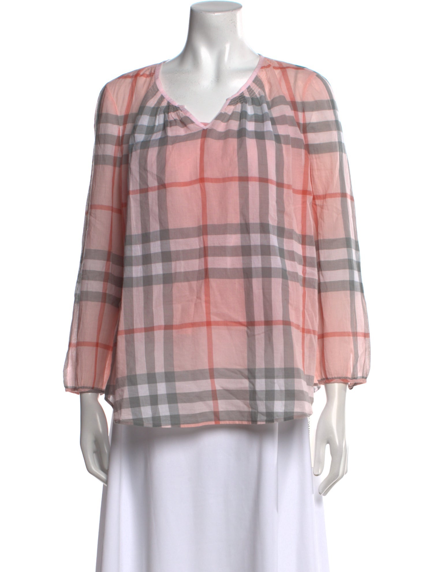 Burberry Brit Plaid Print V-Neck Blouse