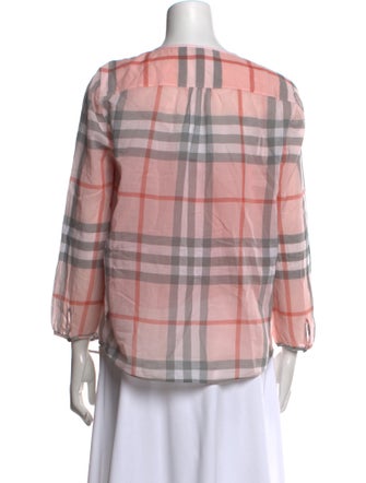 Burberry Brit Plaid Print V-Neck Blouse