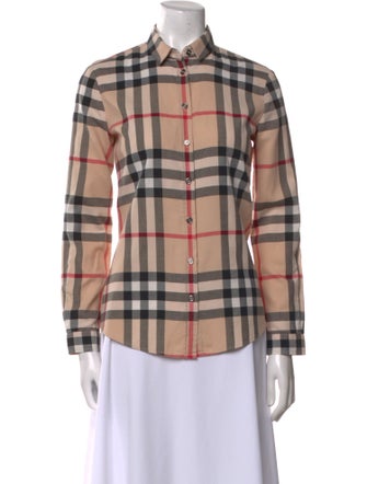 Burberry Brit Plaid Print Long Sleeve Button-Up Top