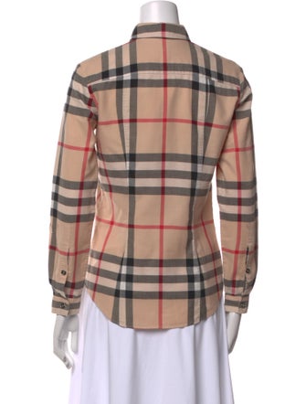 Burberry Brit Plaid Print Long Sleeve Button-Up Top