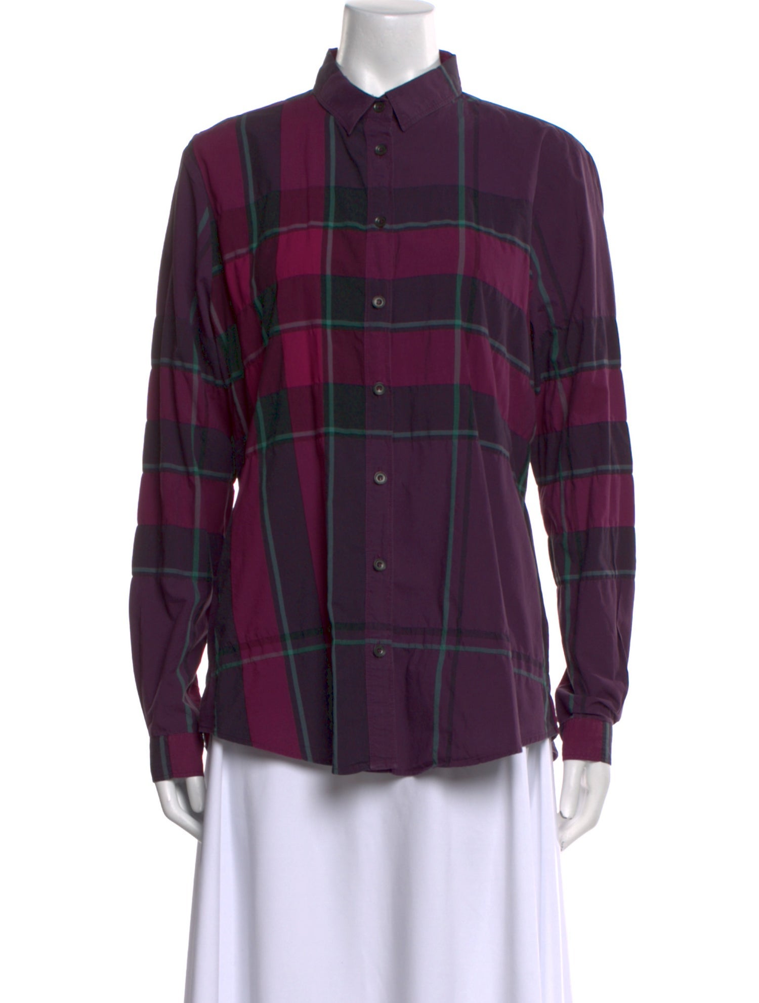 Burberry Brit Plaid Print Long Sleeve Button-Up Top