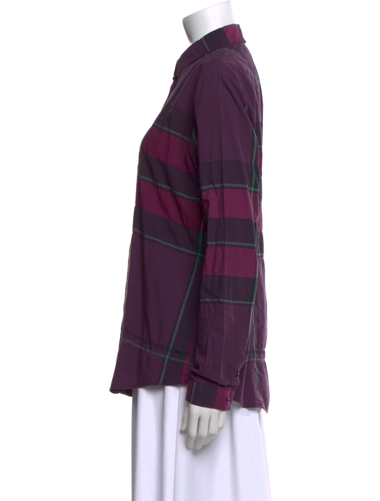 Burberry Brit Plaid Print Long Sleeve Button-Up Top