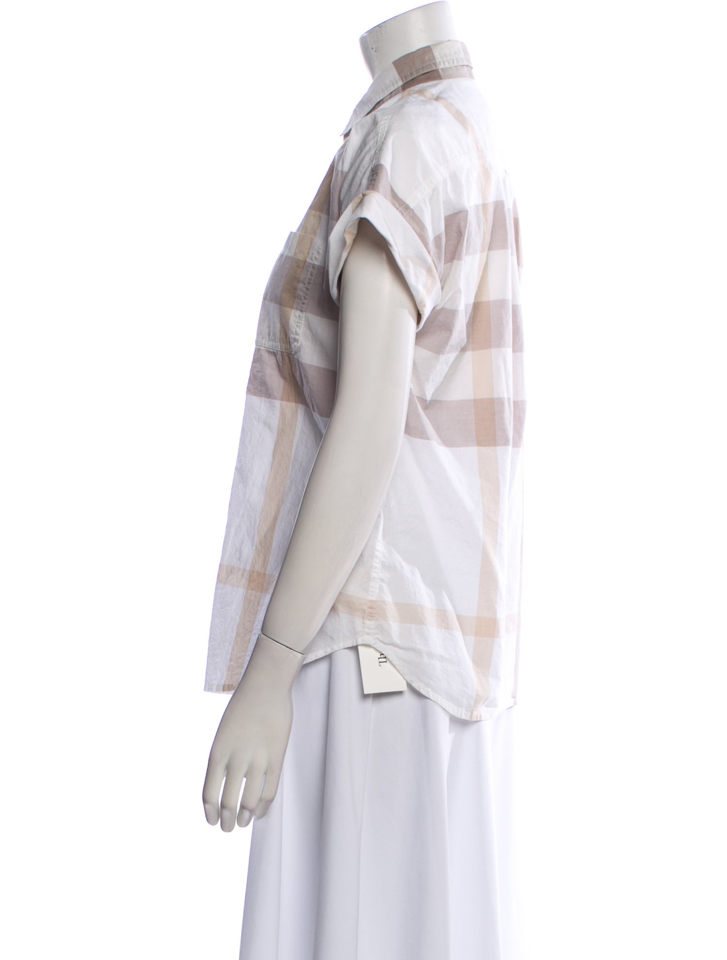 Burberry Brit Plaid Print Short Sleeve Button-Up Top