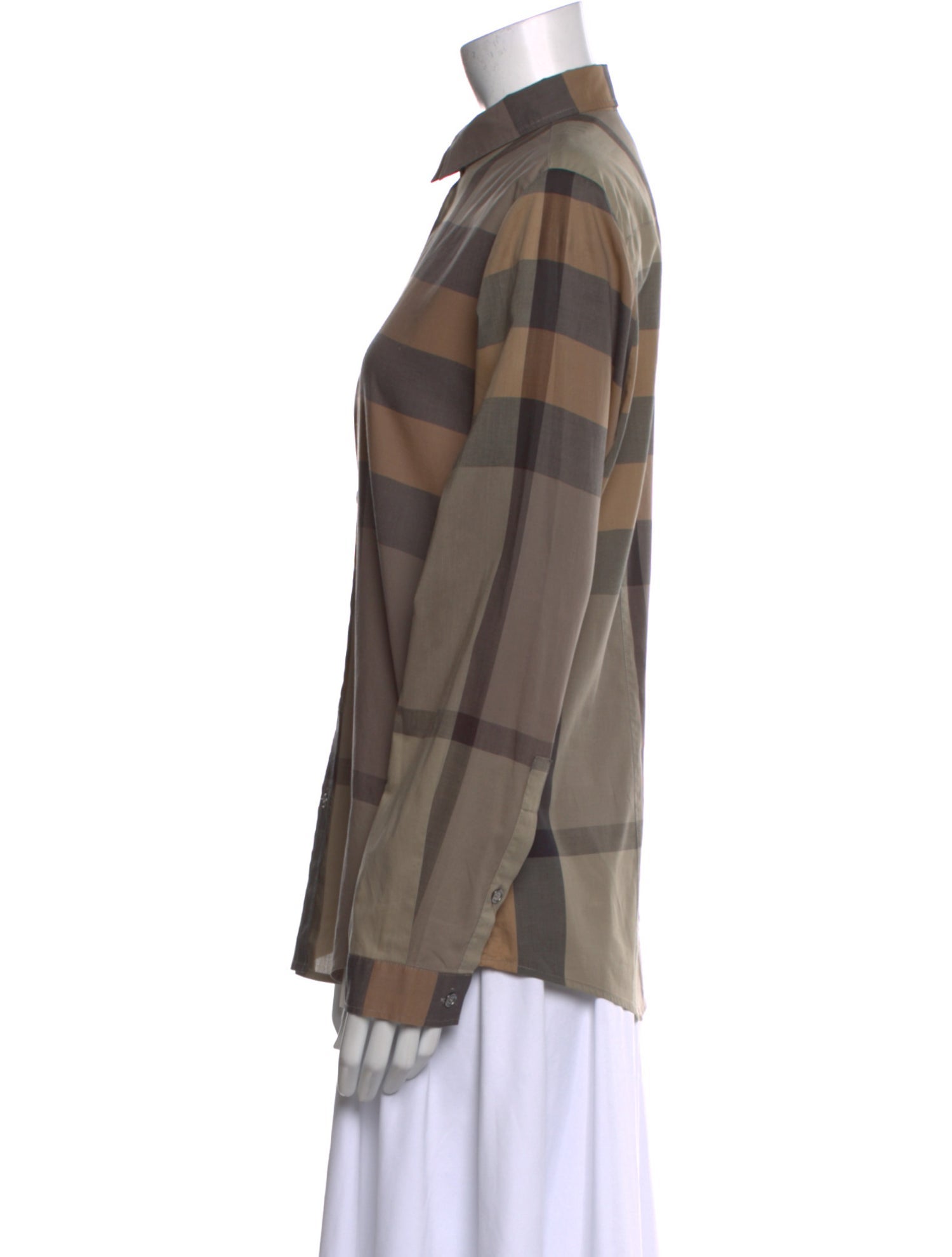 Burberry Brit Plaid Print Long Sleeve Button-Up Top