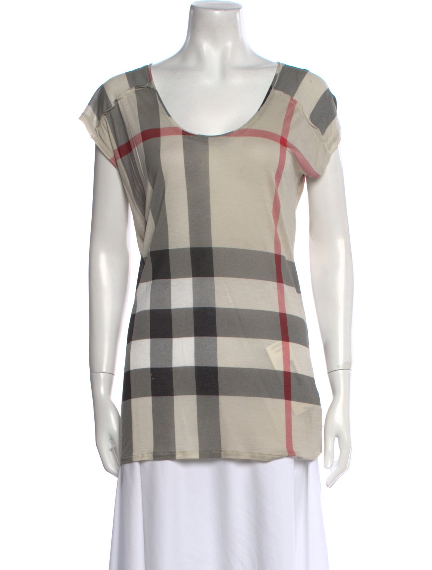 Burberry Brit Plaid Print Scoop Neck T-Shirt