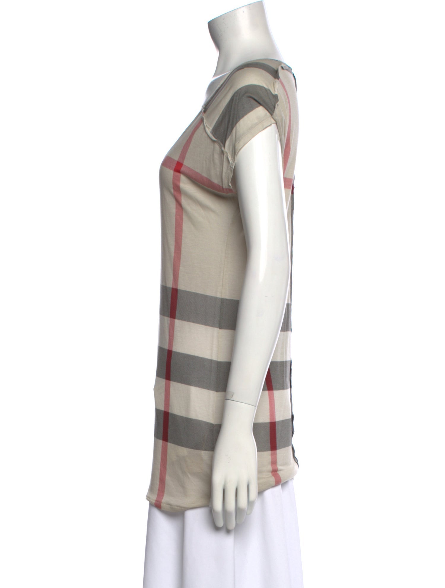 Burberry Brit Plaid Print Scoop Neck T-Shirt