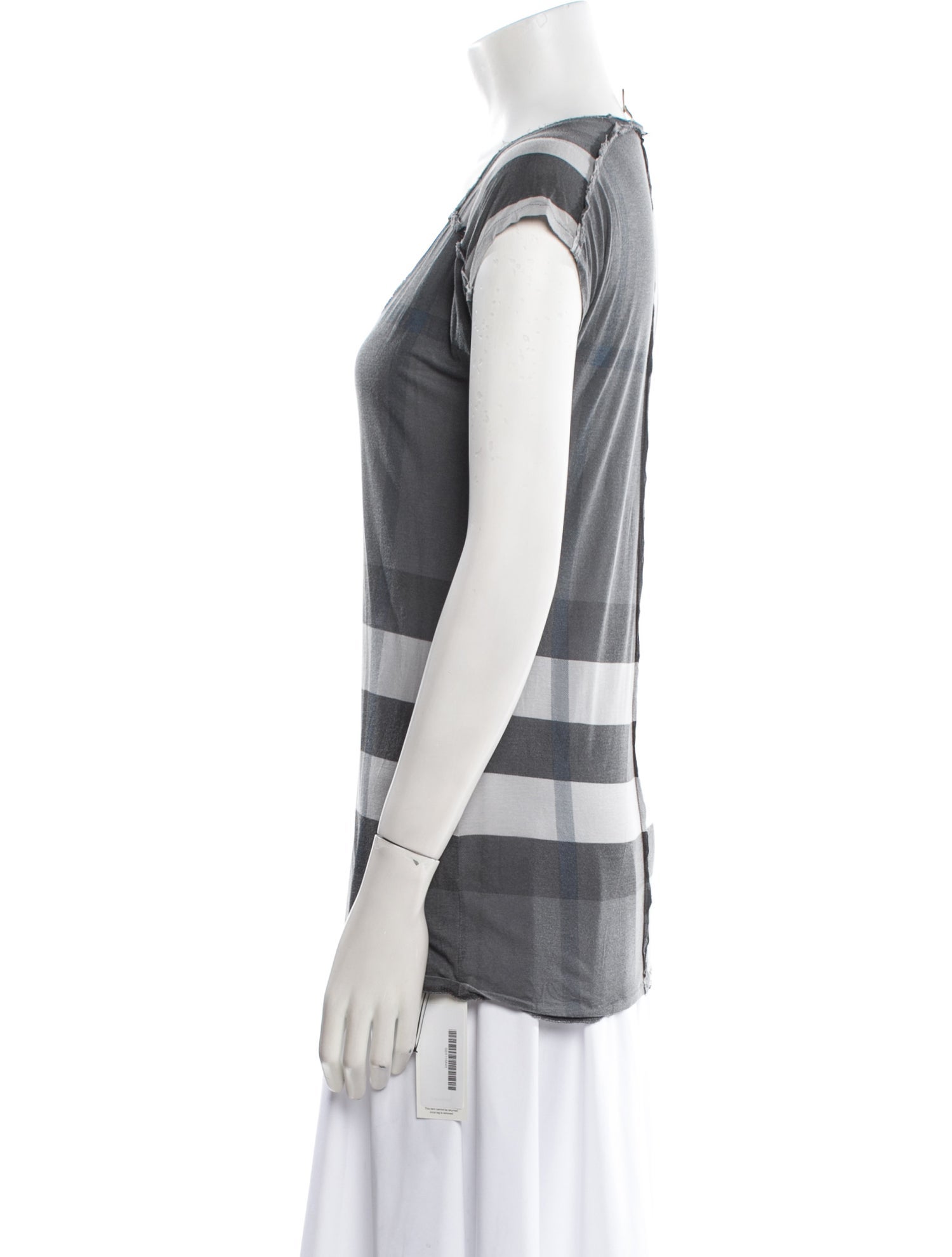 Burberry Brit Plaid Print Scoop Neck Top