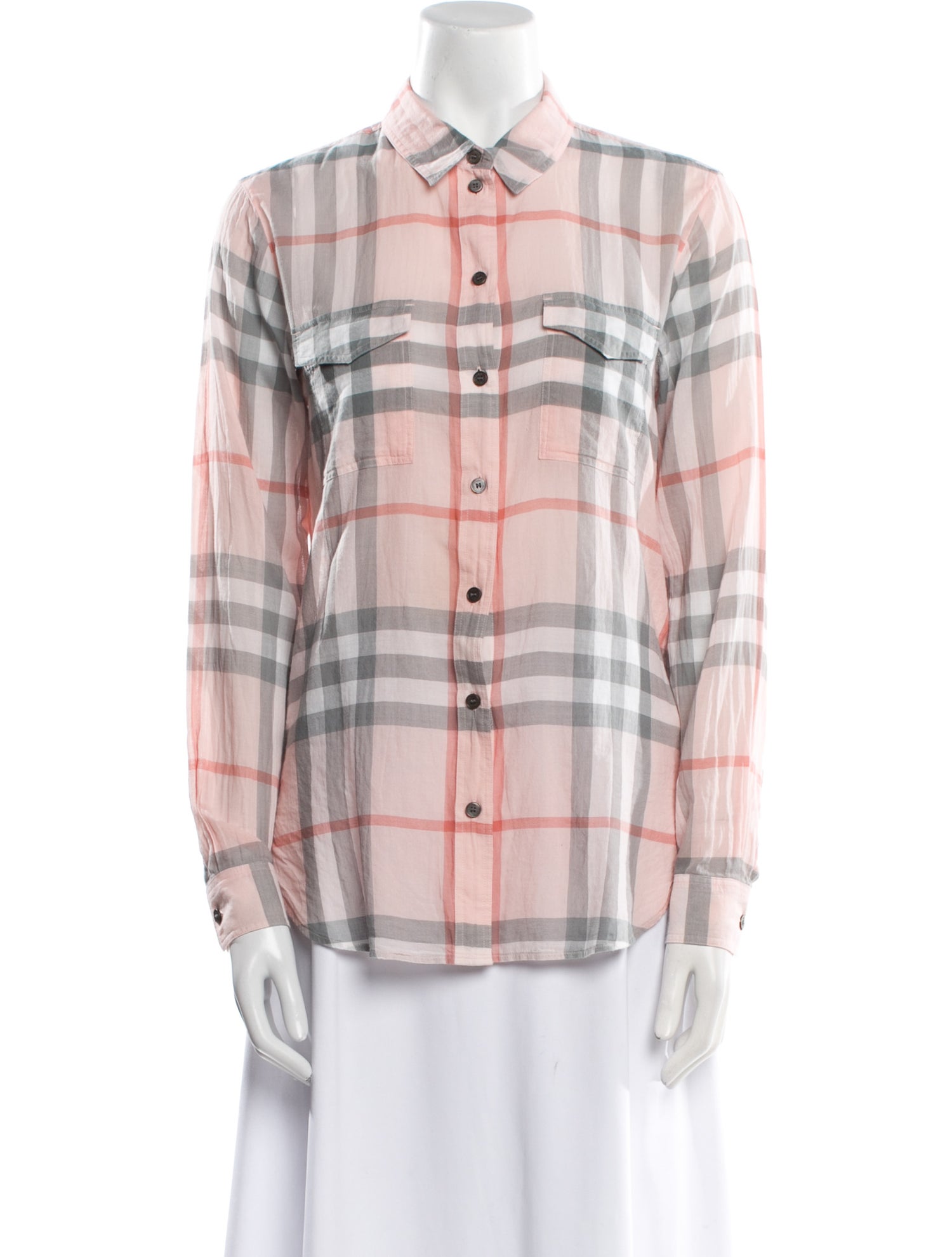 Burberry Brit Plaid Print Long Sleeve Button-Up Top