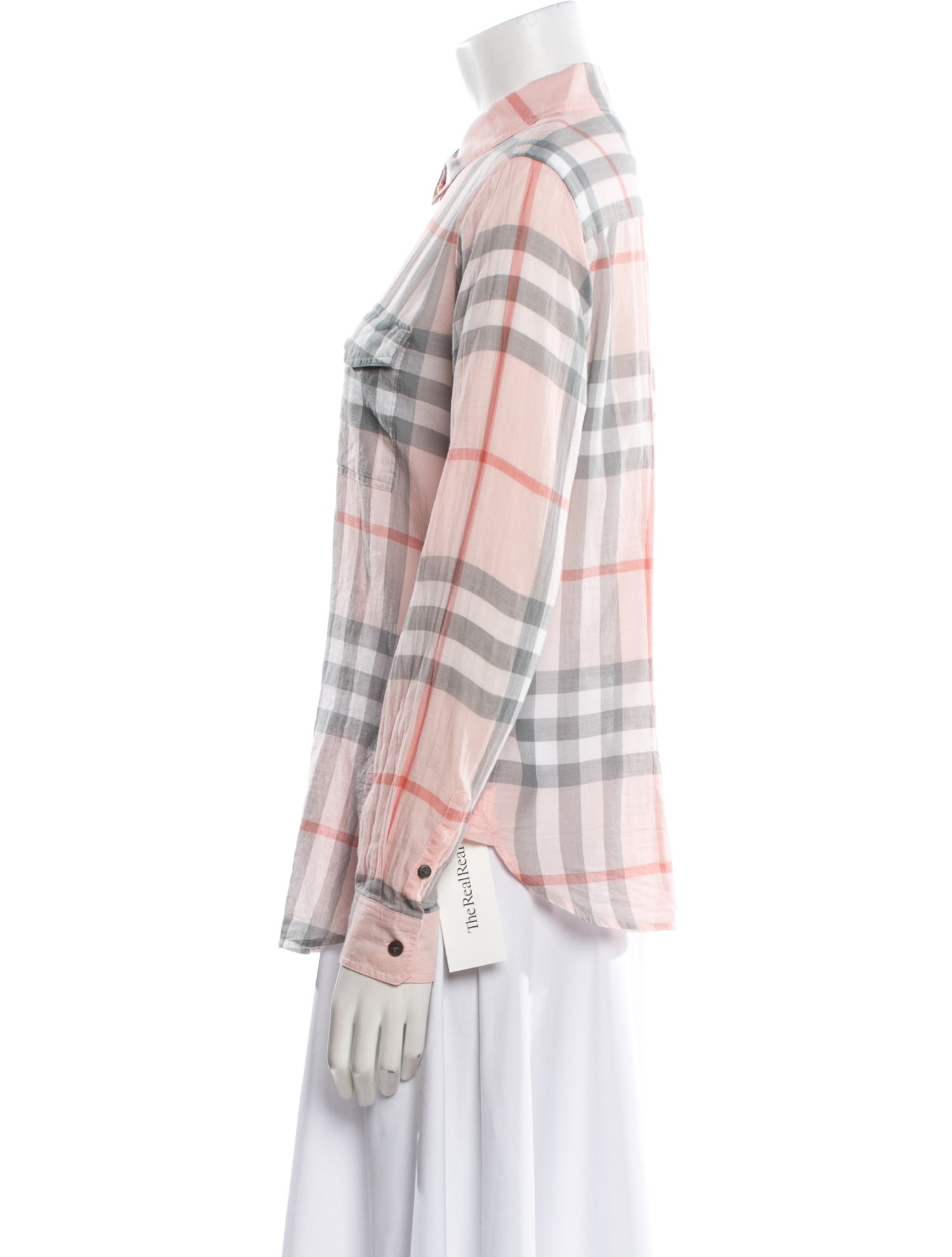 Burberry Brit Plaid Print Long Sleeve Button-Up Top