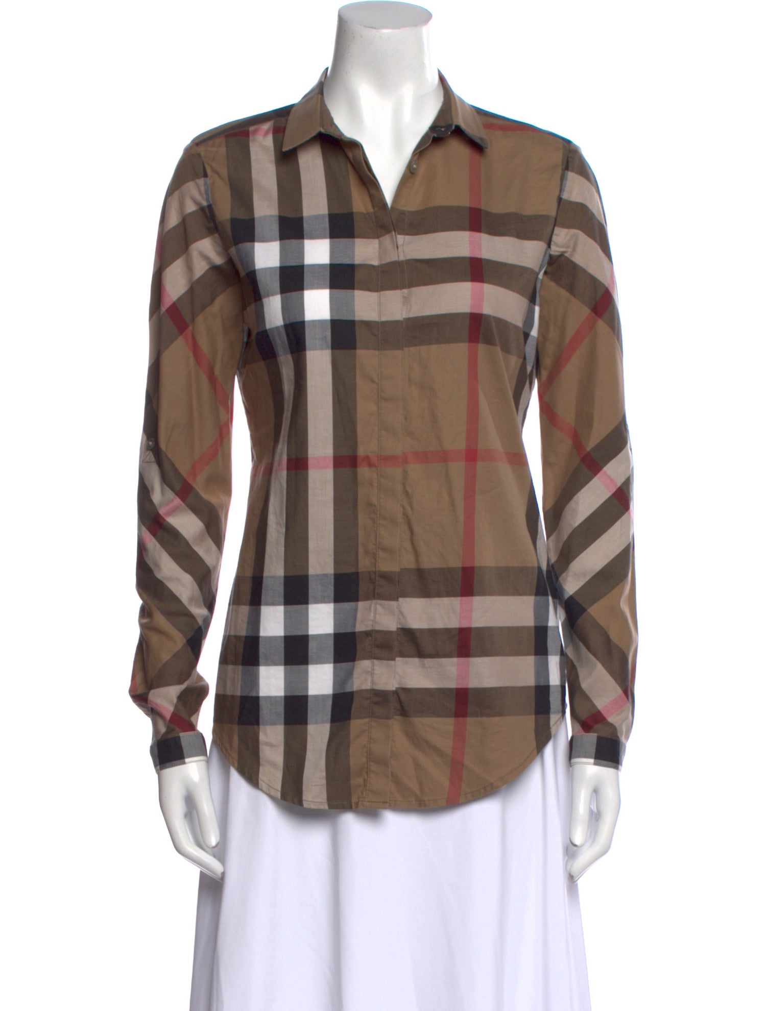 Burberry Brit Plaid Print Long Sleeve Button-Up Top