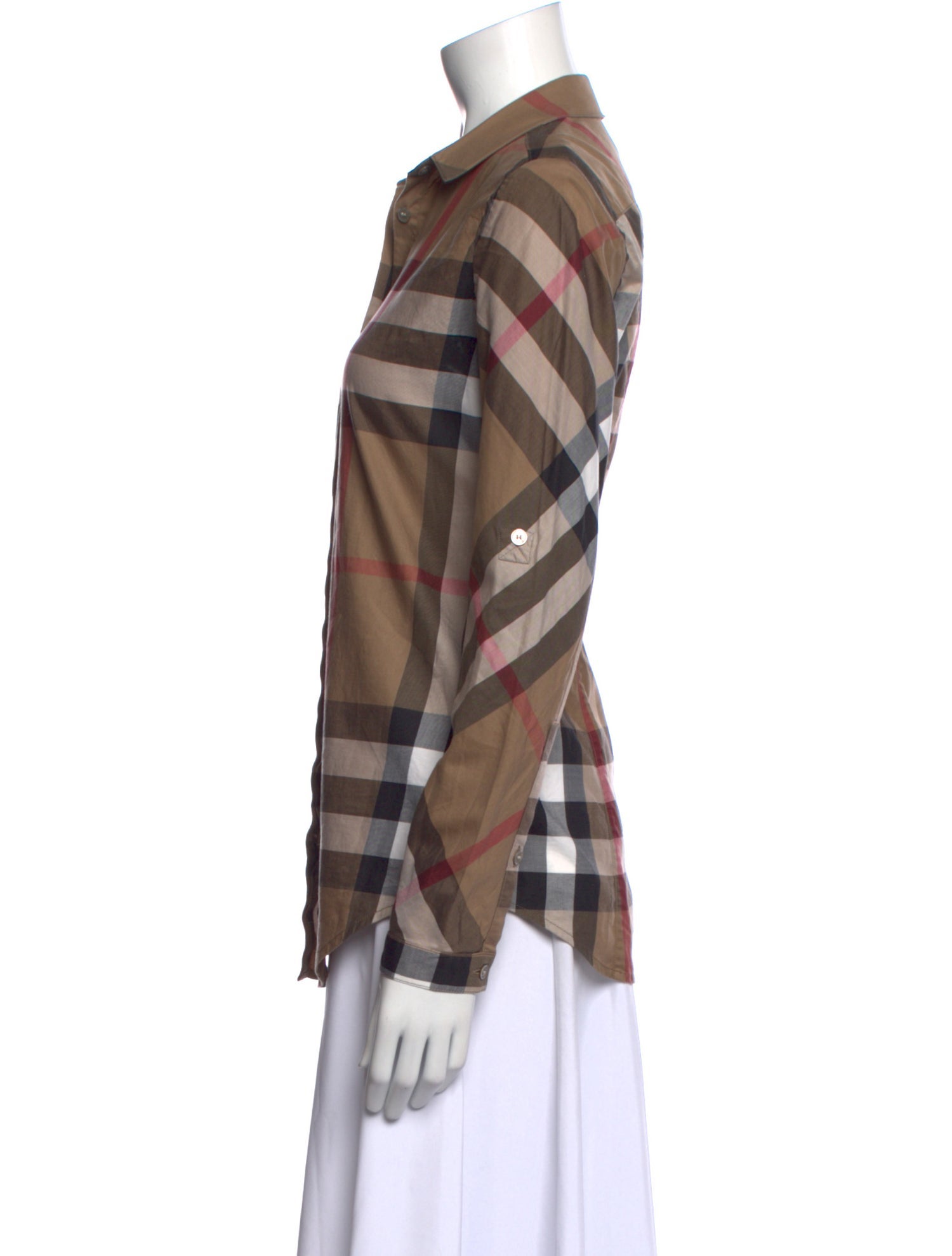 Burberry Brit Plaid Print Long Sleeve Button-Up Top