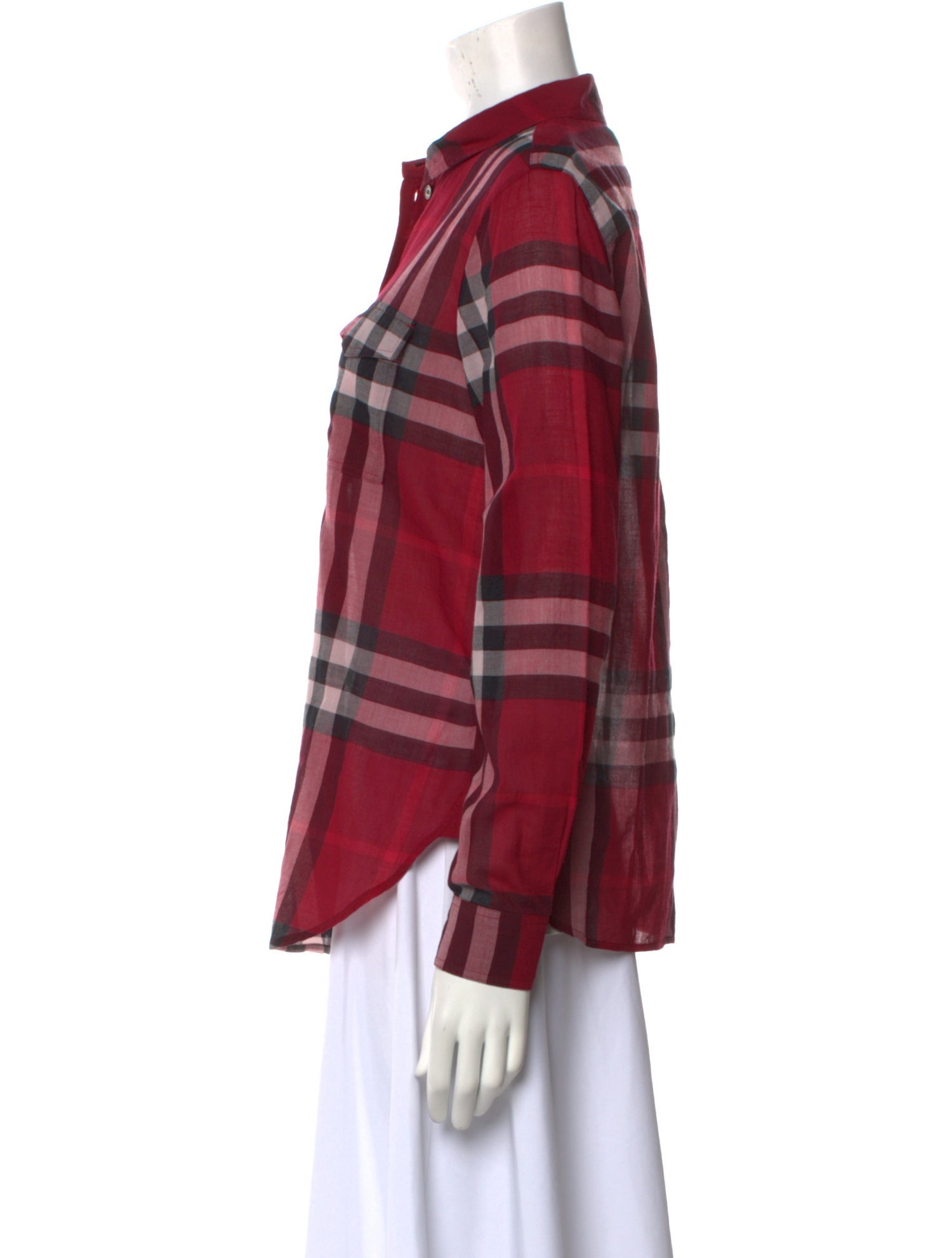 Burberry Brit Plaid Print Long Sleeve Button-Up Top