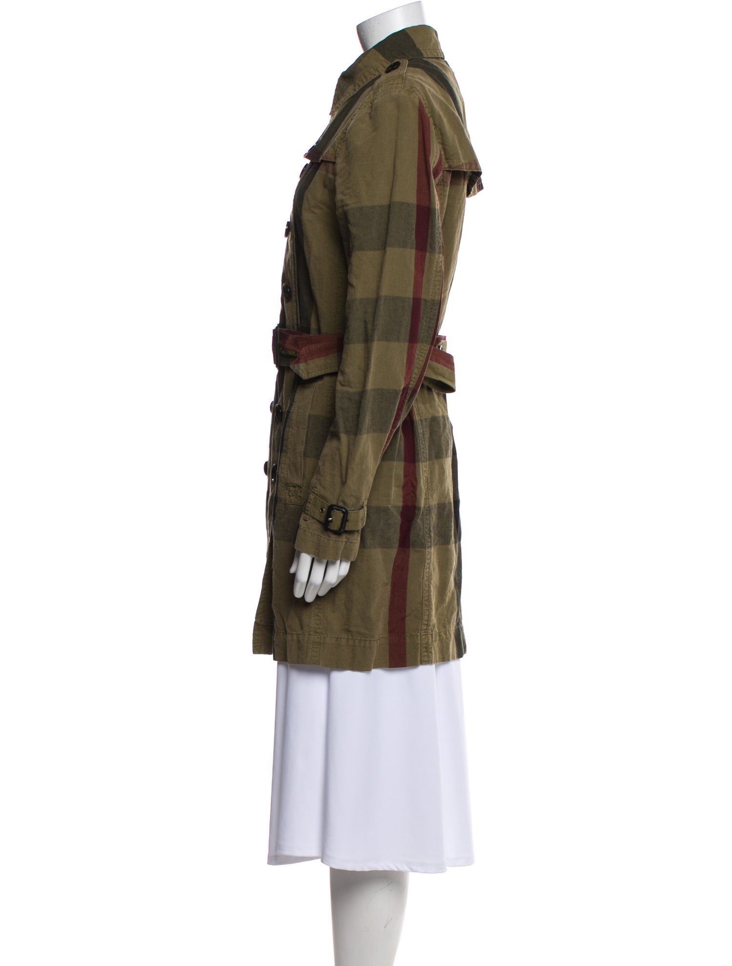 Burberry Brit Plaid Print Trench Coat