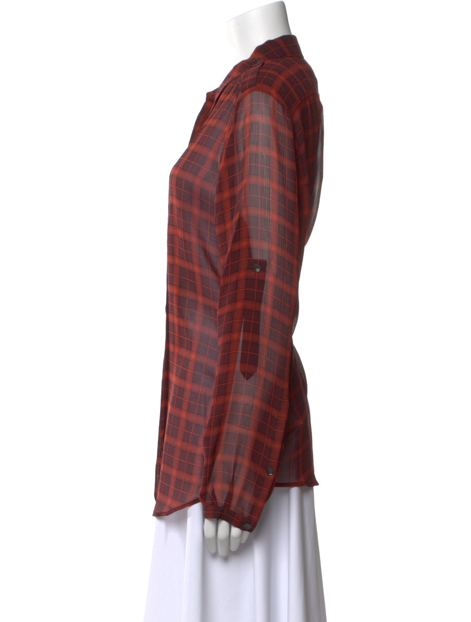 Burberry Brit Silk Plaid Print Button-Up Top