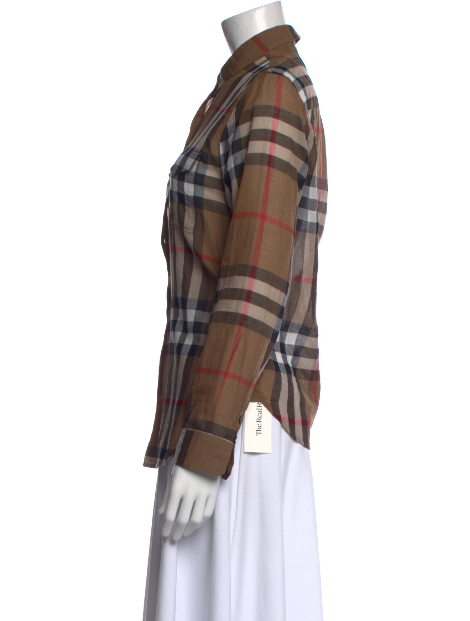 Burberry Brit Plaid Print Long Sleeve Button-Up Top