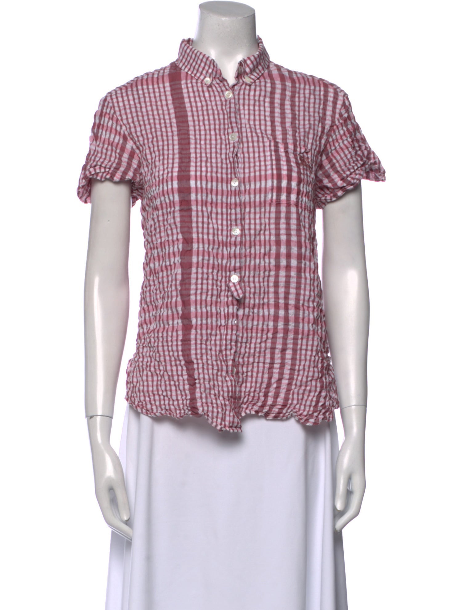 Burberry Brit Plaid Print Mock Neck Button-Up Top