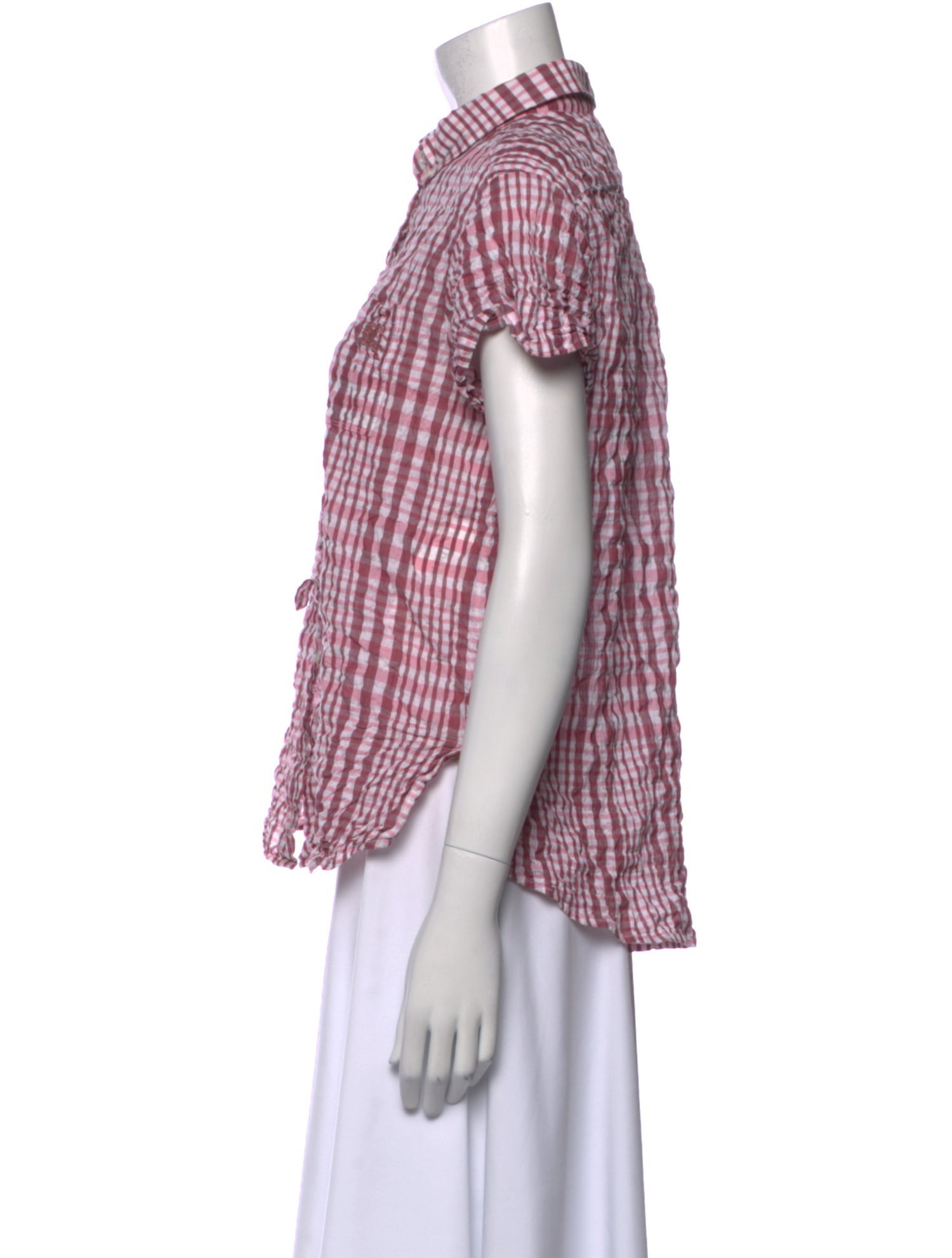 Burberry Brit Plaid Print Mock Neck Button-Up Top