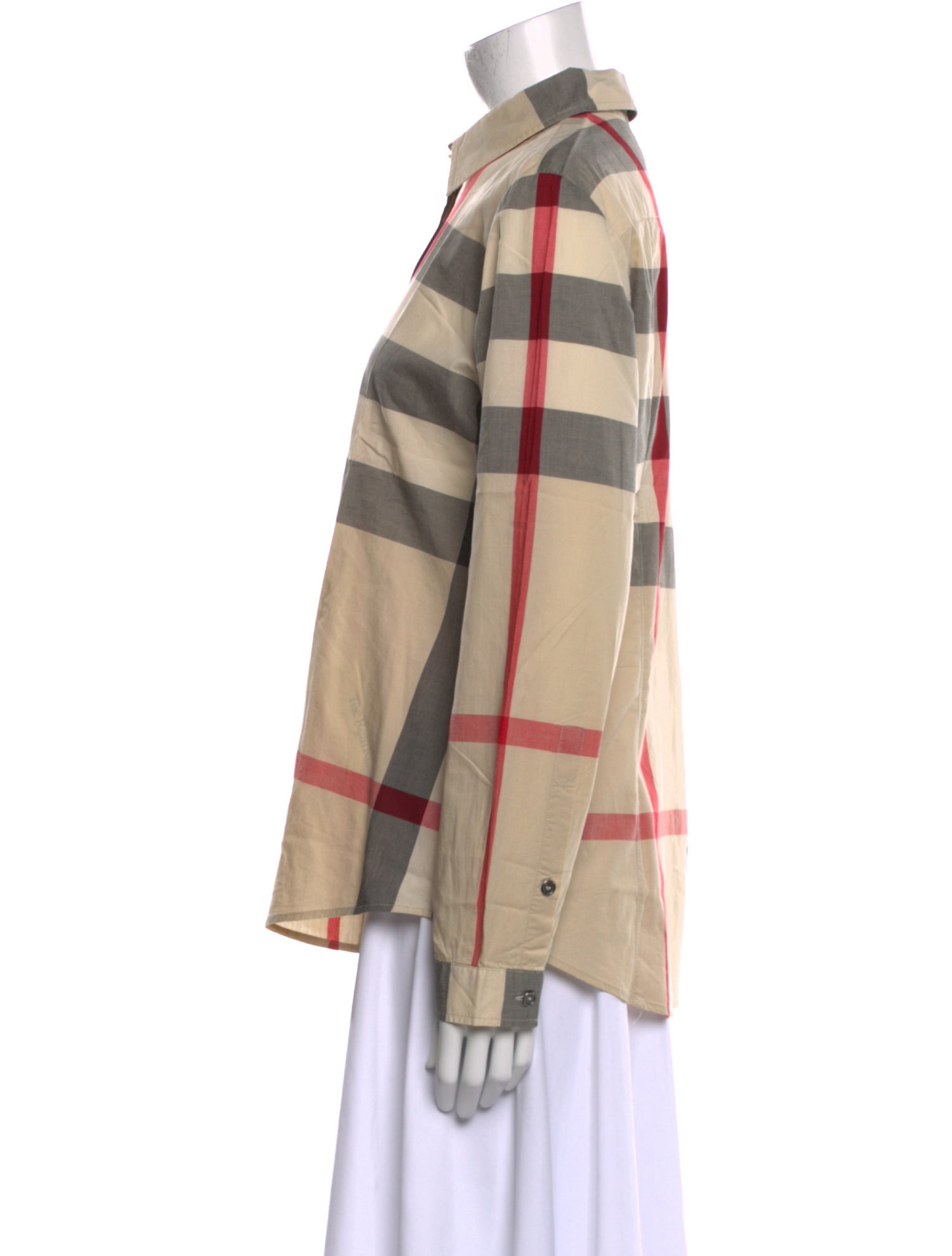 Burberry Brit Plaid Print Long Sleeve Button-Up Top