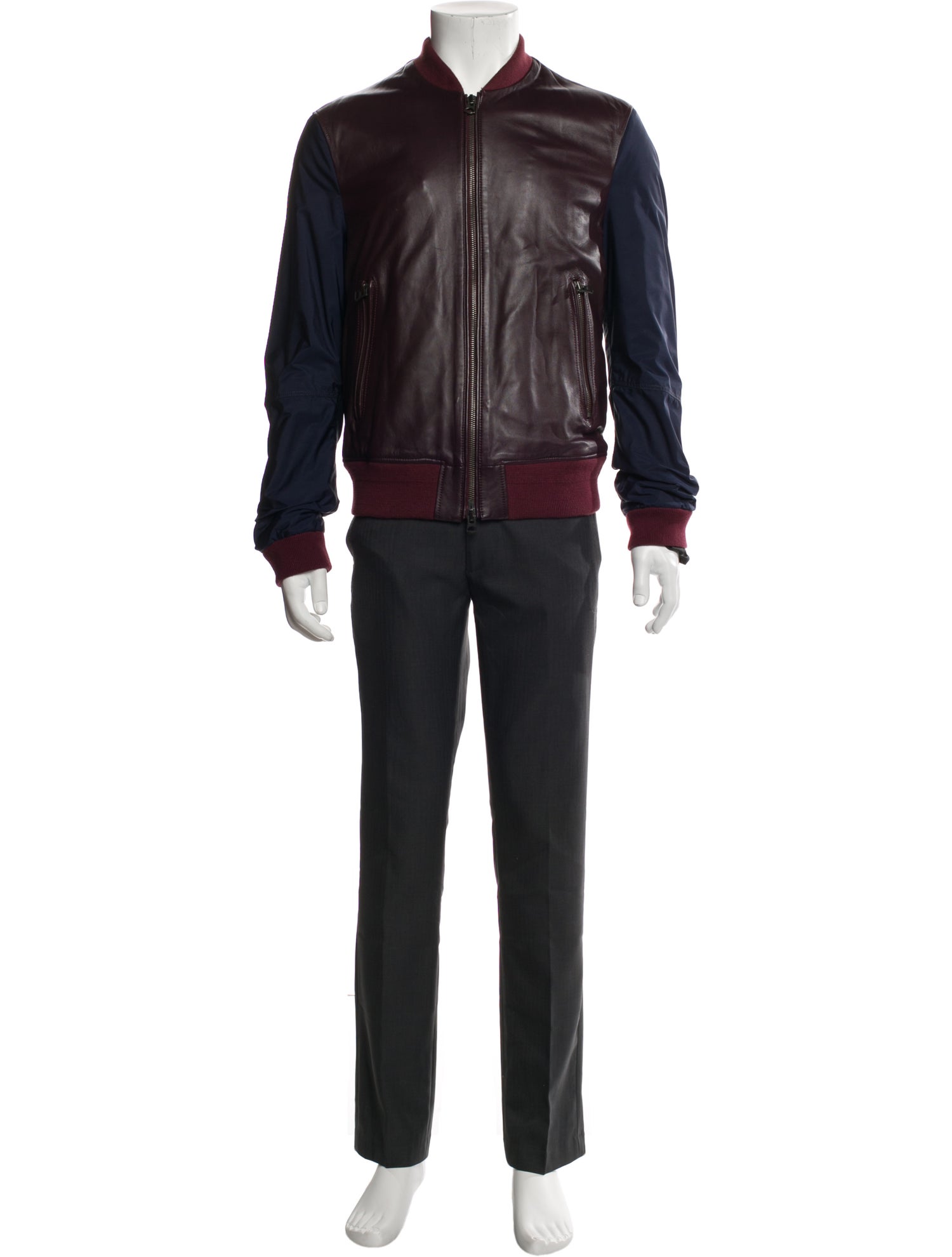 Burberry Brit Lambskin Colorblock Pattern Bomber Jacket