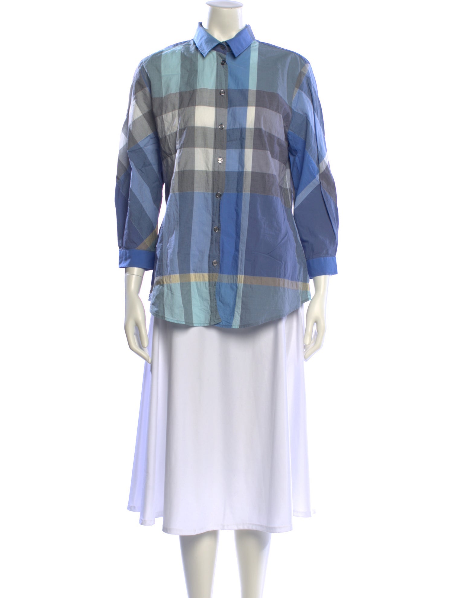 Burberry Brit Plaid Print Three-Quarter Sleeve Blouse