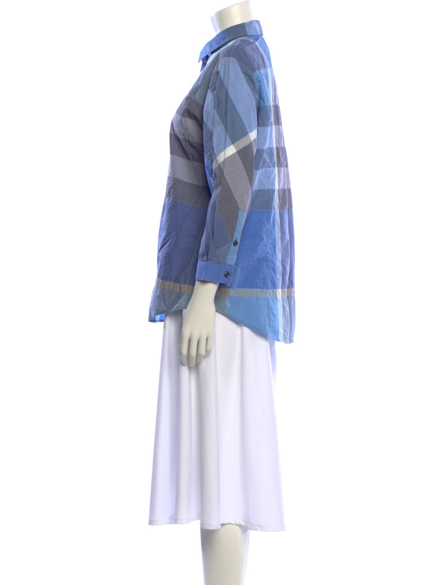 Burberry Brit Plaid Print Three-Quarter Sleeve Blouse