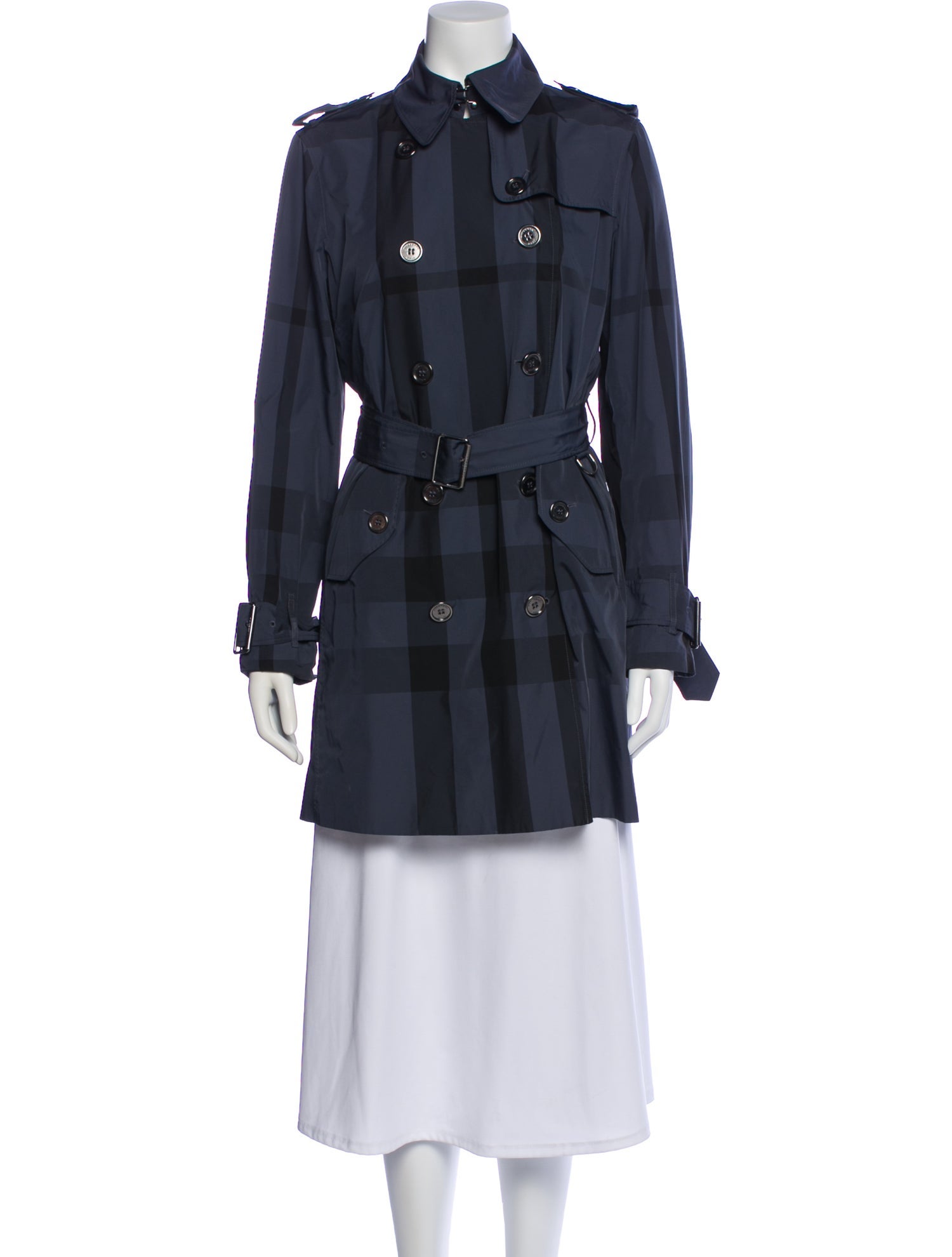 Burberry Brit Plaid Print Trench Coat