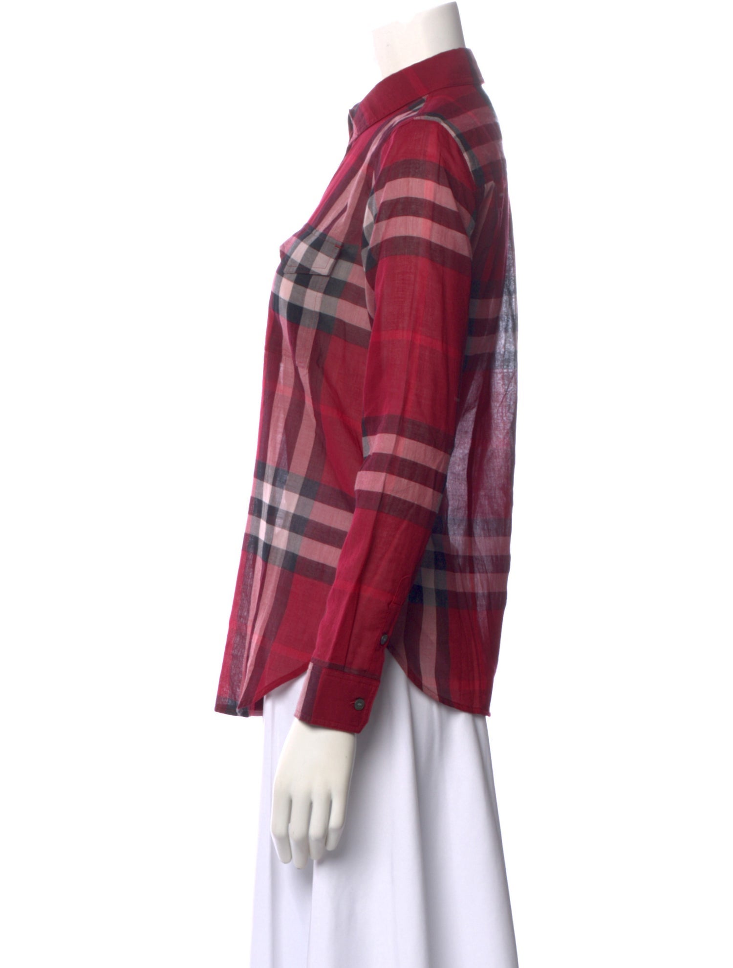 Burberry Brit Plaid Print Long Sleeve Button-Up Top