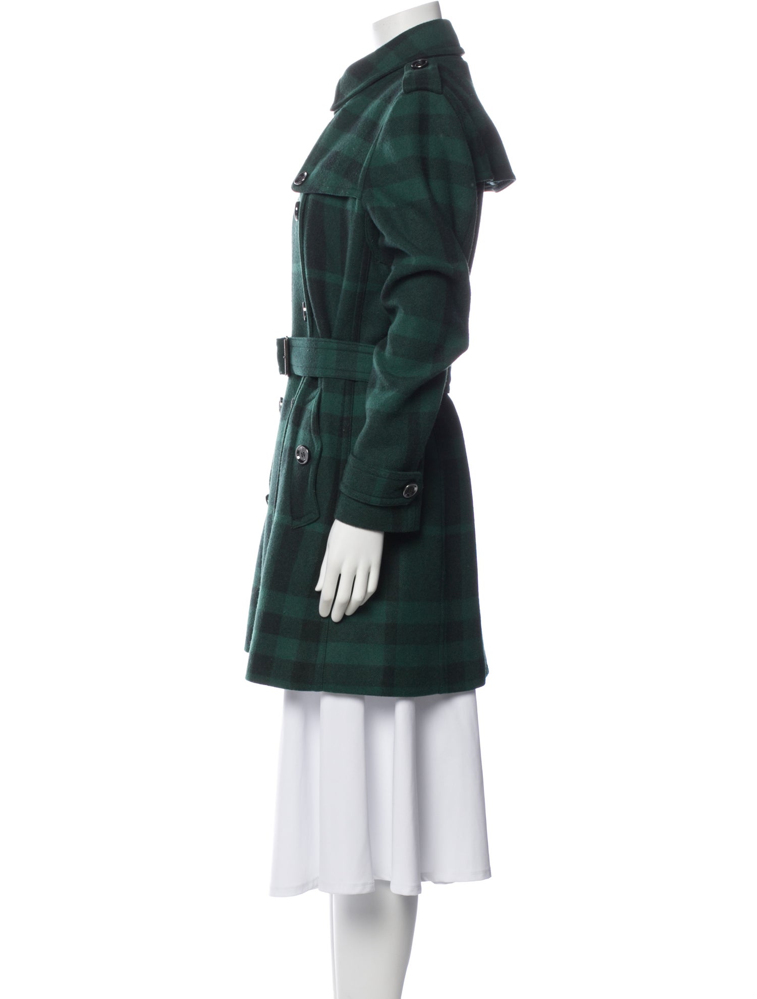 Burberry Brit Wool Plaid Print Trench Coat