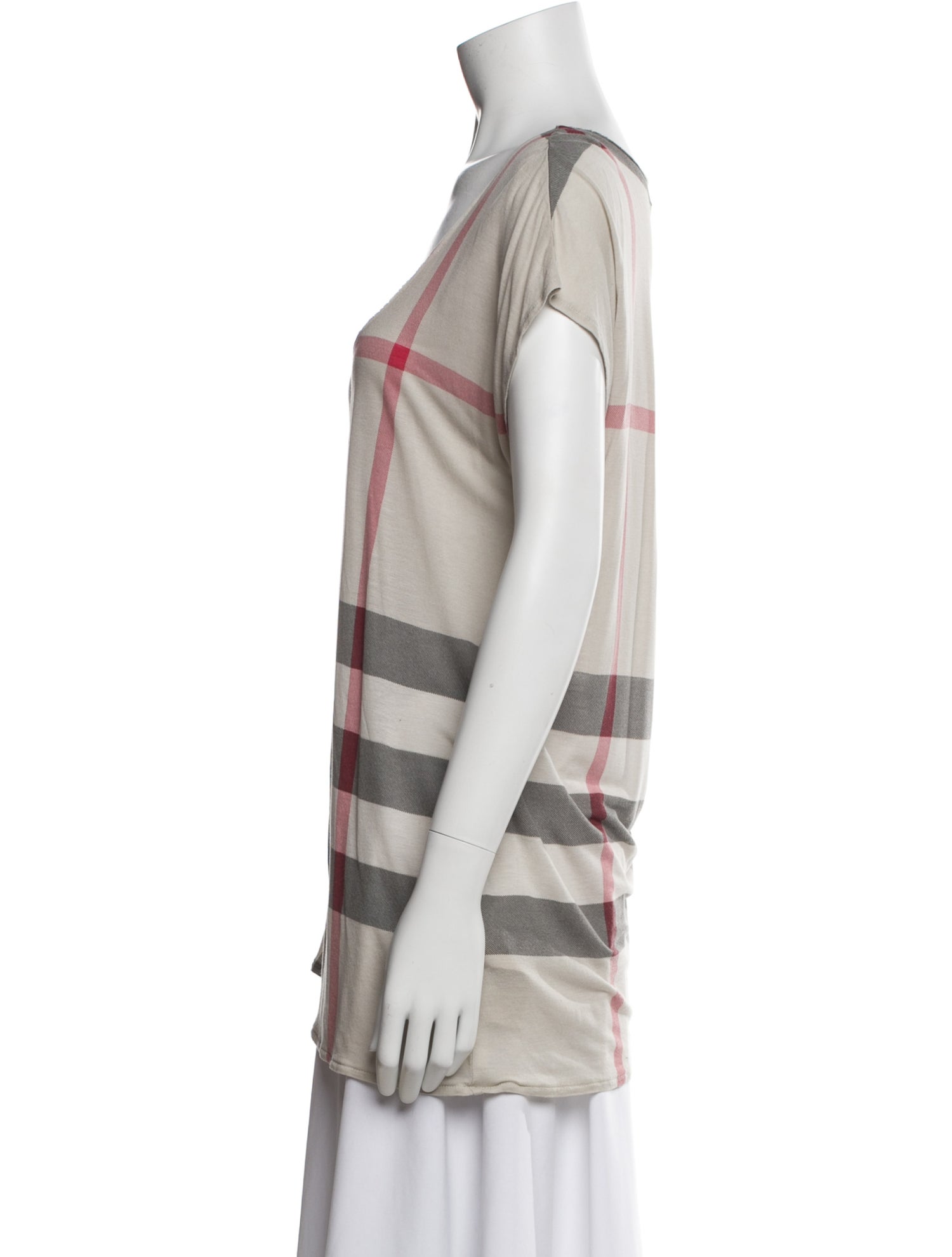 Burberry Brit Plaid Print Scoop Neck T-Shirt