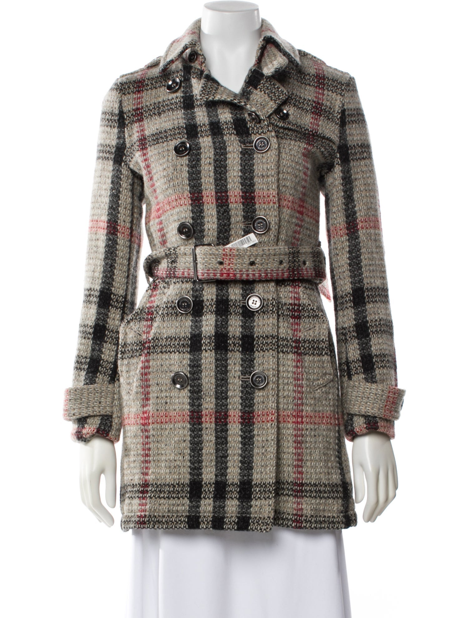 Burberry Brit Wool Plaid Print Peacoat