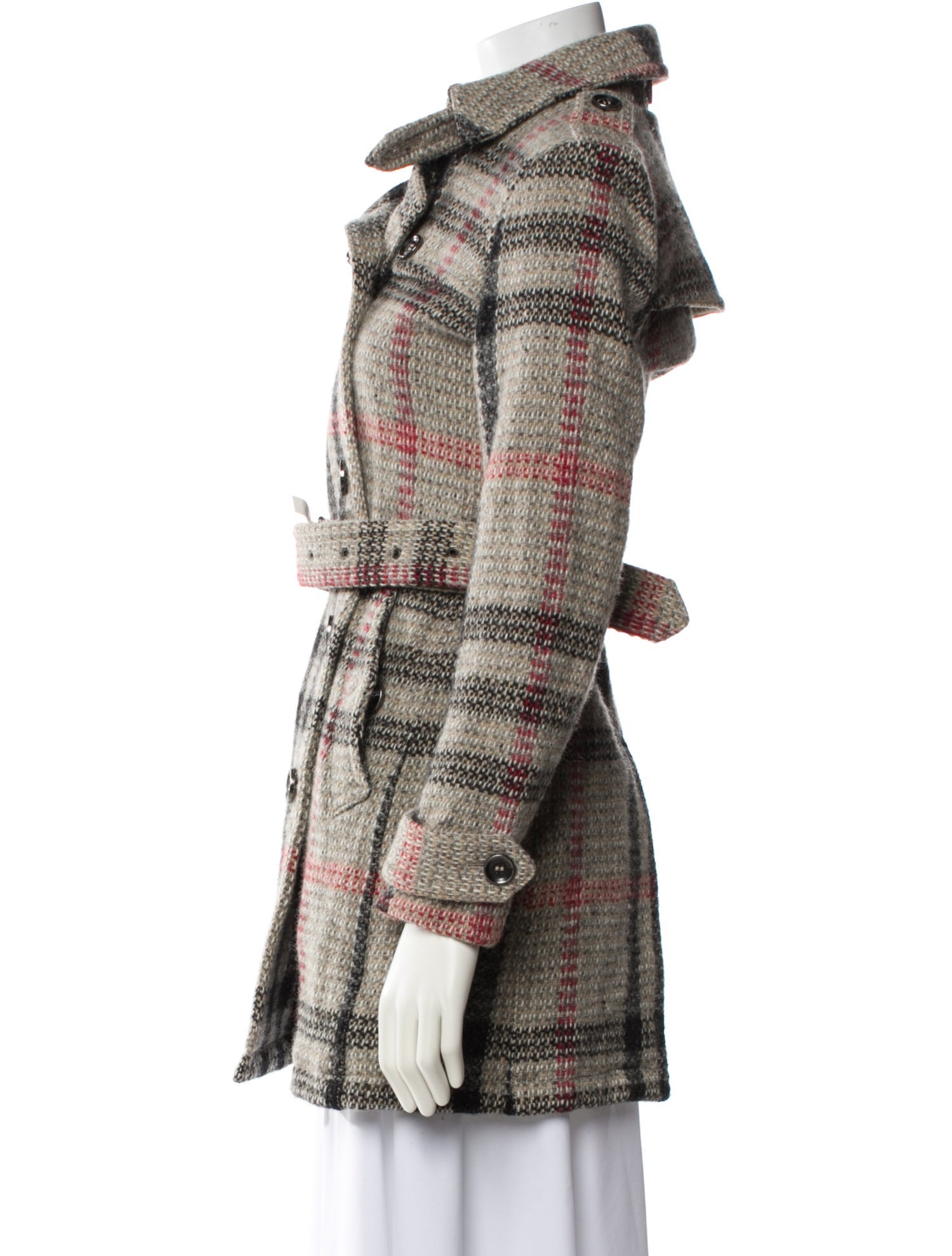 Burberry Brit Wool Plaid Print Peacoat