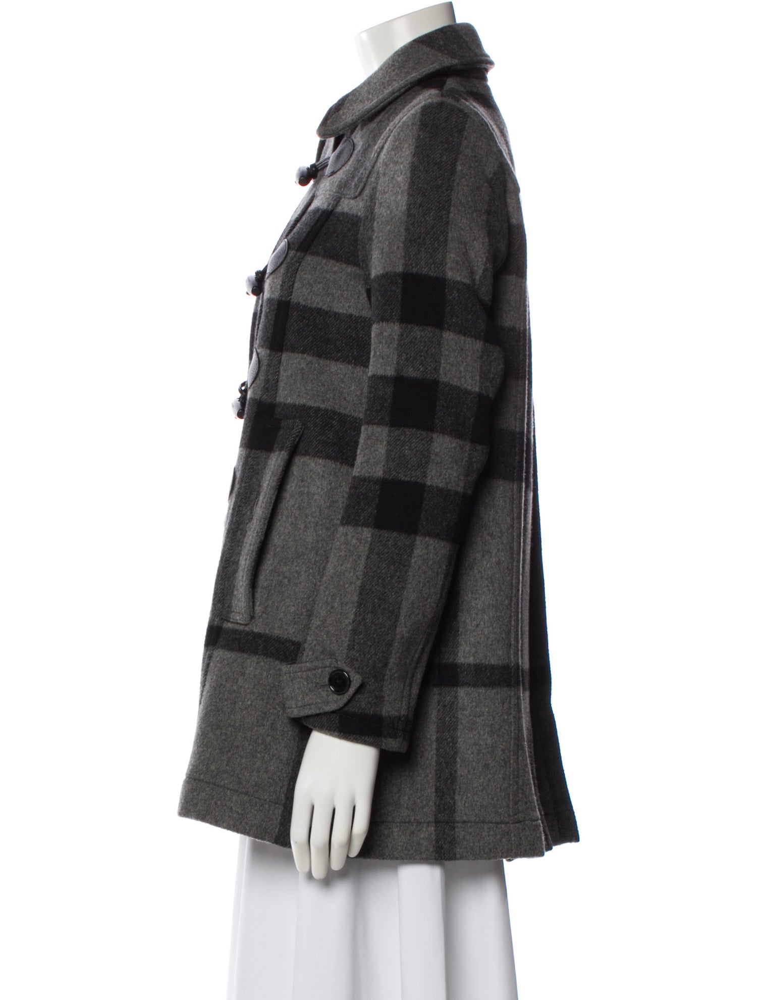 Burberry Brit Wool Plaid Print Fur Coat