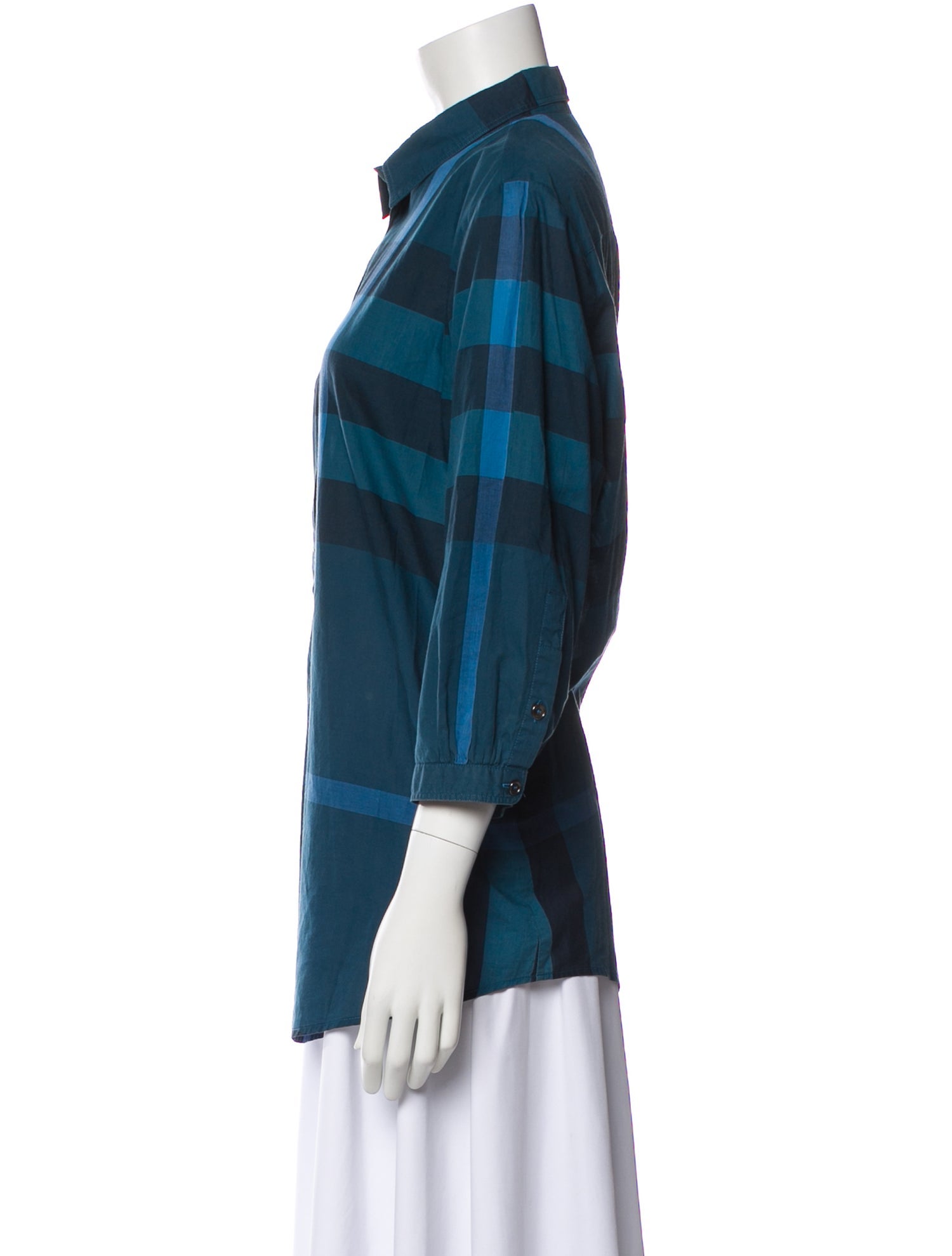 Burberry Brit Plaid Print Three-Quarter Sleeve Blouse