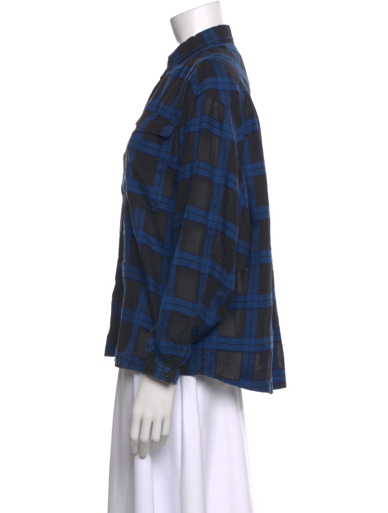 Burberry Brit Plaid Print Long Sleeve Button-Up Top