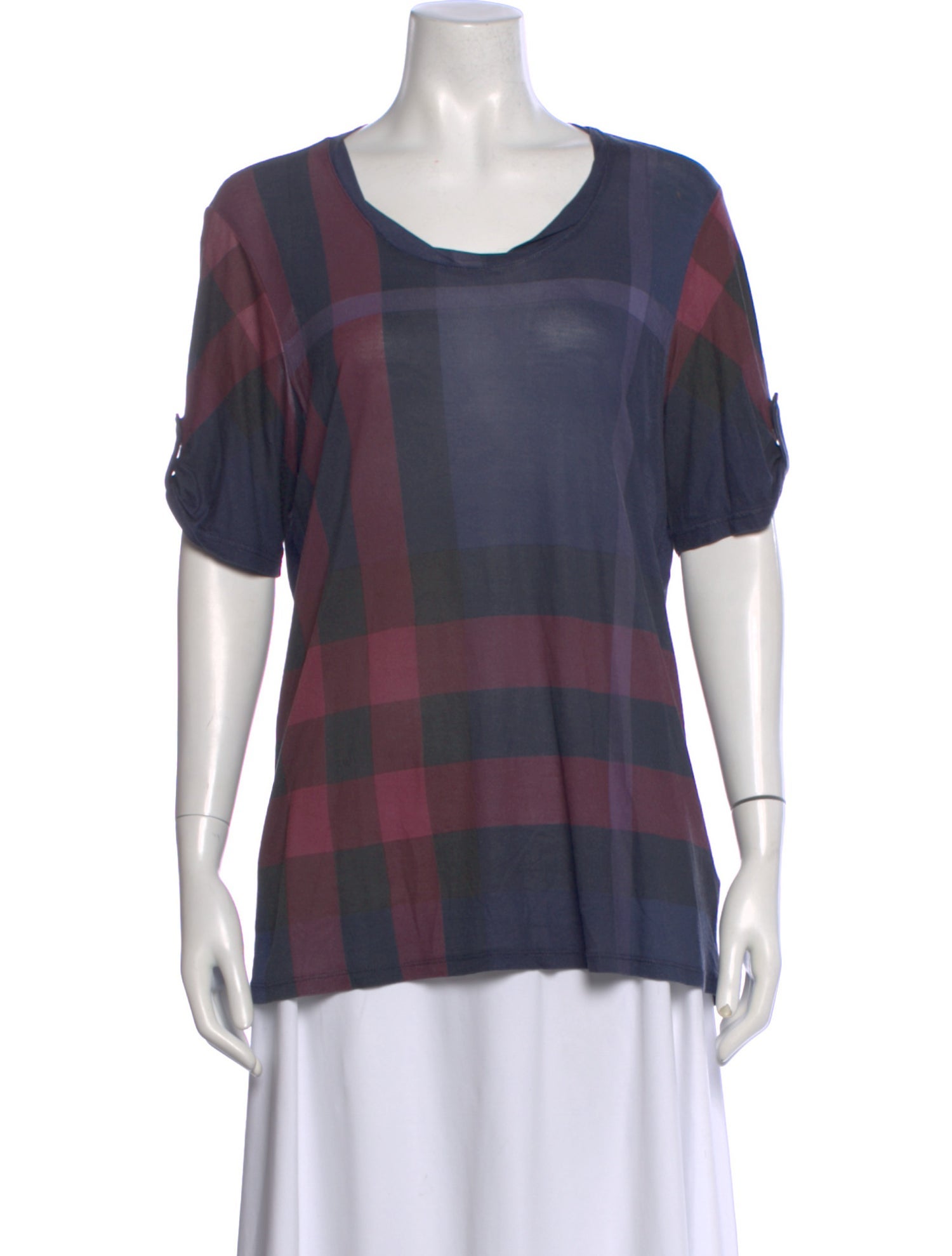Burberry Brit Plaid Print Crew Neck T-Shirt