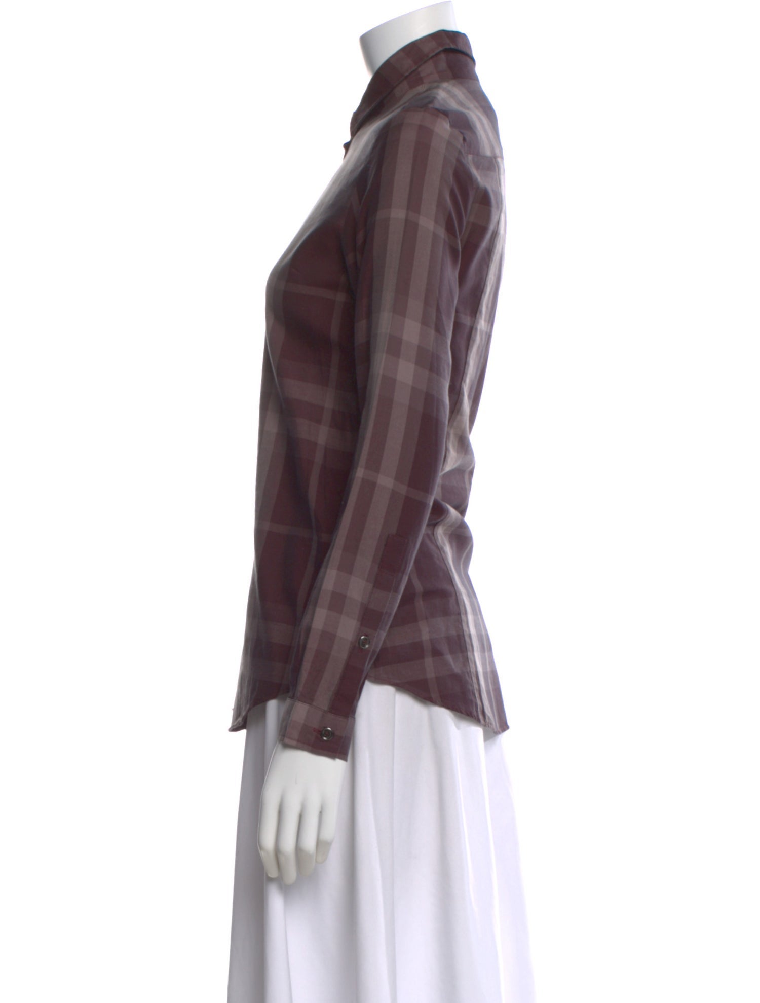 Burberry Brit Plaid Print Long Sleeve Button-Up Top